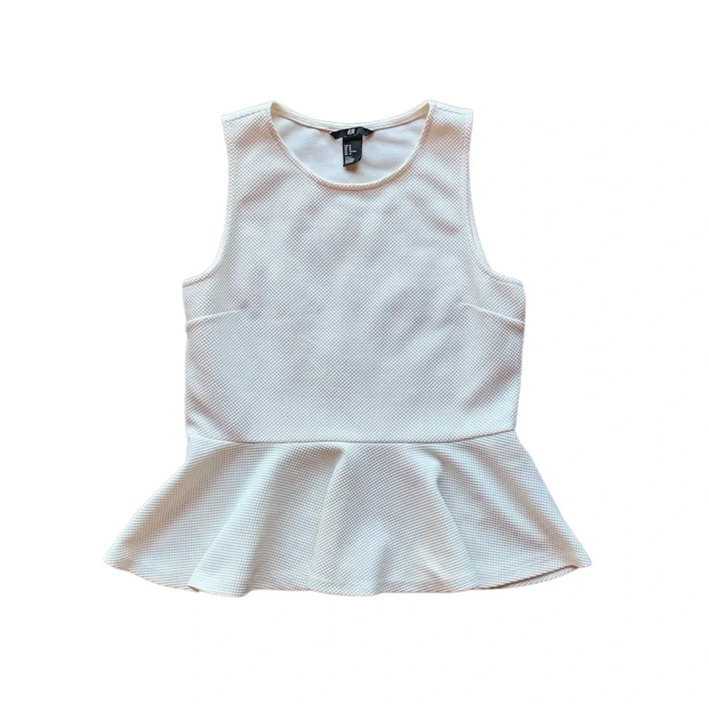 H&M off white peplum top Euro summer blouse size medium runs small IMO neutral - Picture 1 of 7